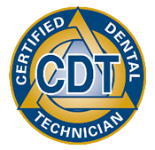 Certified Dental Technician (CDT) badge representing the certified expertise behind our lab work for dentists in the greater Los Angeles community